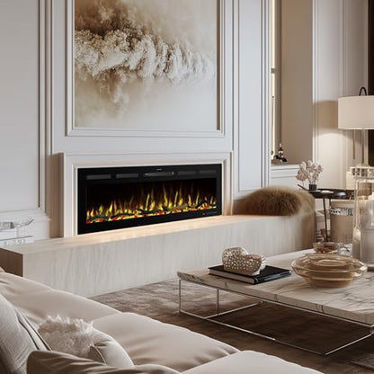 48" APP Electric Fireplace, Wall Mounted & Insert Electric Fireplace, Adjustable Flame Colors, 5 Brightness, 1-9H Timer, Thermostat, 750w/1500w, Balck - size: 48" WiFi