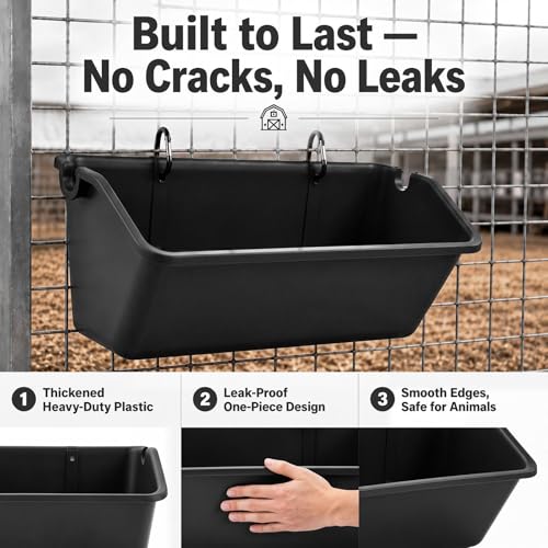 Wenqik 10 Pack Chicken Feeder Waterer Hanging Goat Feeders, 5 Quart Fence Mount Poultry Feed Troughs with Metal Clips and Screws, Livestock Feed Buckets for Sheep Duck Coop, Farm, Geese (Black) - color: Black