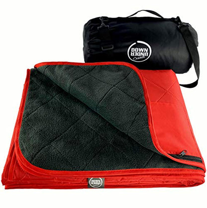 DOWN UNDER OUTDOORS Waterproof 350 GSM Fleece or Sherpa Stadium Blanket | Large Extra Thick, Windproof, Quilted, Machine Washable, Camping Picnic & Outdoor, Beach, Dog, secret pocket, 82 x 55 inches - color: Red