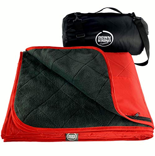 DOWN UNDER OUTDOORS Waterproof 350 GSM Fleece or Sherpa Stadium Blanket | Large Extra Thick, Windproof, Quilted, Machine Washable, Camping Picnic & Outdoor, Beach, Dog, secret pocket, 82 x 55 inches - color: Red