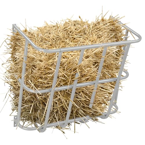 Large Capacity Wall Mounted Hay Feeder, Heavy-Duty Steel, 22.8 x 14.6 x 20 Inch, for Horse, Goat, Sheep Livestock, Silver