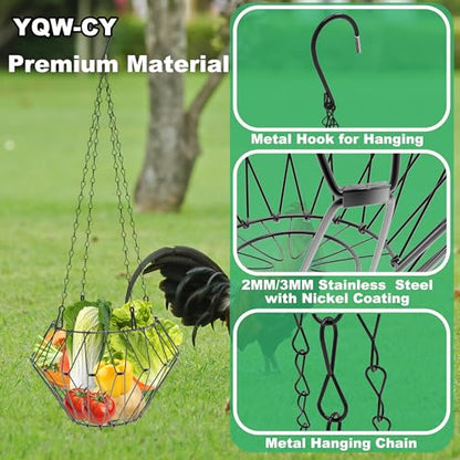 Hanging Chicken Feeder, Foldable Chicken Vegetable Fruits Feeder, Poultry Feeding Holder Basket with Hanging Chain, Veggie Treat Ball for Chicken Coop Accessories (2 Pack) - style: 2 Pack