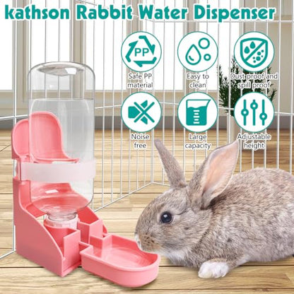 kathson Rabbit Water Bottle, 17oz Hanging Water Fountain Automatic Dispenser No Leak WaterFeeder for Bunny Chinchilla Guinea Pig Hedgehog Ferret - size: 1PCS Water Dispenser, Pink