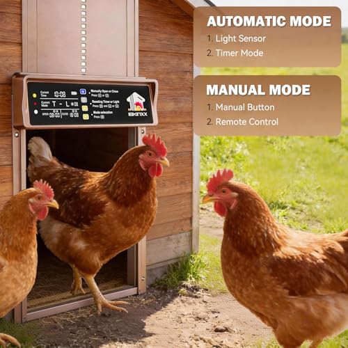Automatic Chicken Coop Door Solar Powered, 4 Modes Automatic Chicken Door Solar, Anti-Pinch & Weather Proof Coop Door with Remote Control - color: Gold