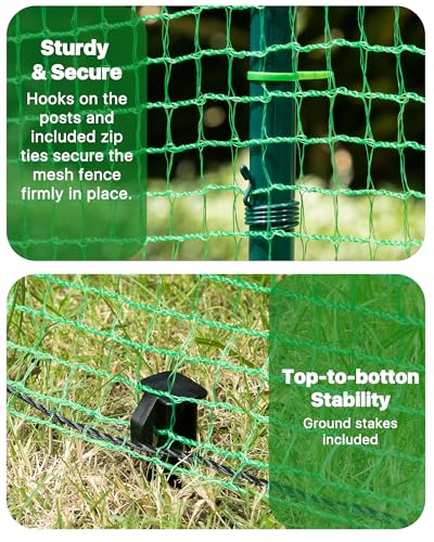 Temporary Fence with Metal Posts, 40" Hx50'L Garden Fence Animal Barrier with Ground Spikes, Plastic Fencing for Outdoor Dogs, Chicken, for Backyard, Patio, Garden