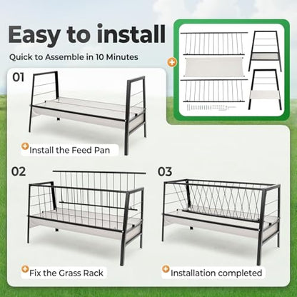 Pasture Hay Feeder 2 in 1 55 Gallon Livestock Feed Trough with 22 | Gallon Feed Pan Hay Grain Livestock Feeder for Sheep, Calf, Cow and Horse - color: Black