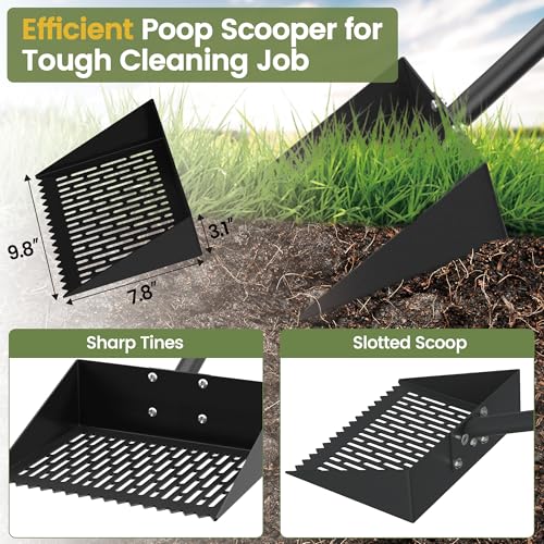Alloy Steel Chicken Poop Scooper for Sand - 10” Large Chicken Coop Scoop - Simplified Cleaning 40-67” Poop Scoop with Adjustable Handle - size: 9.8" Wide