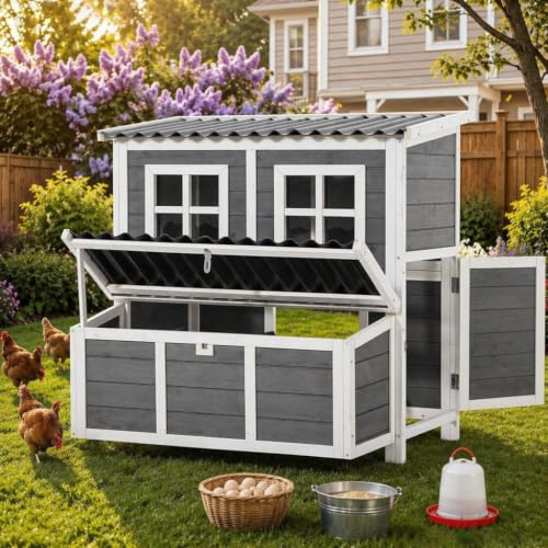 AECOJOY Large Chicken Coop | 40" Wooden Chicken Coop with 3 Nesting Boxes for 4-6 Chickens, Outdoor Chicken Cage w/Removable Tray - color: Grey, size: 33.5"L x 39.5"W x 39.5"H