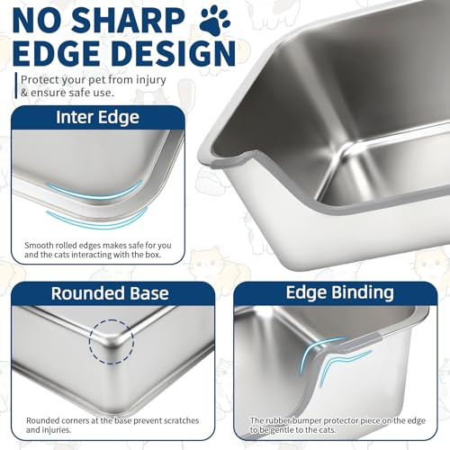 FHTONGE Low Entry Stainless Steel Cat Litter Box, Splash-Proof Hight Wall Metal Kitty Litter Box Kitten Toilet for Senior Arthritis Surgery Injured Disabled Munchkin Smaller Ppregnant Cat, 17.7x13.8 - size: 17.7x13.8"(45x35cm) for Small Cat