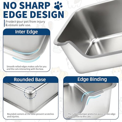 FHTONGE Low Entry Stainless Steel Cat Litter Box, Splash-Proof High Wall Metal Kitty Litter Box Kitten Toilet for Senior Arthritis Surgery Injured Disabled Munchkin Small Pregnant Cat, 23.6x15.8 - size: 23.6x15.8"(60x40cm) for Giant Cat