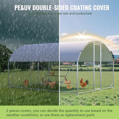 Large Metal Chicken Coop, Chicken Runs for Yard with Cover, Arch Roof Chicken Coop, Outdoor Chicken Pen, Heavy Duty Galvanized Steel Frame, Waterproof Cover, 10 x 13 x 6.5 FT - size: 10' x 13'