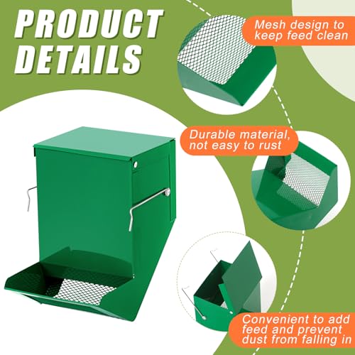 Maxcheck 2 Pcs Rabbit Feeder for Cages Small Animal Food Pellet Dispenser with Lid Metal Chicken Grit Oyster Shell Squirrel Feeders Outside(4.7 Inches,Mesh Bottom,Green) - color: Green, size: 4.7 Inches