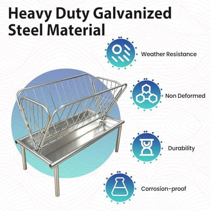 47 x 23 x 38in Livestock Feeder, 4 Ft Long Heavy Duty Galvanized Steel Hay Feeders, Hay and Grain Two-in-One Pasture Feeder with 6-Inch-Deep Feed Pan for Goat, Sheep, Cow, Horse for Farms