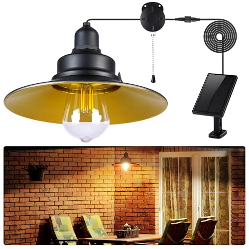 Solar Pendant Light Indoor Outdoor, Solar Shed Light IP65 Waterproof Metal Powered Hanging Chandelier, Gazebo Lights with Pull Cord for Garden, Chicken Coop, Gazebo, Barn - color: Warm Light, size: 1 Pack
