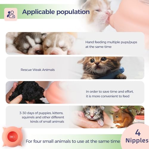 200ml Silicone Multi-Pet Milk Feeder with 4 Nipples(Pink) | Feeds 4 pets at once! Silicone, Stable base, Smooth milk flow. Leak-proof needles seal unused nipples. Includes syringe. - color: Pink, size: 200ml
