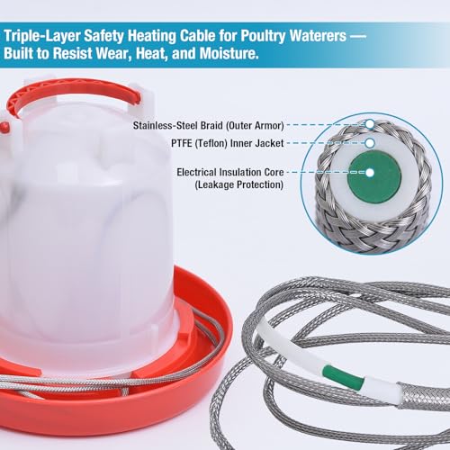 Chicken Water Heated Cord 2 Pack, 39W Chickens Water Heater for Winter, Freeze Proof Chicken Waterer Heater with Long Heating Cord 4FT for Poultry Like Chickens Geese Ducks and Small Animals