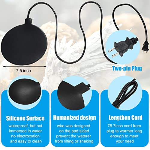 3 PCS Poultry Water Heater Base, 57W Heated Chicken Waterer, Anti Scald 7.5" Black Silicone Chicken Water Heater Pad for Winter with Plug 6.5 Feet Wire