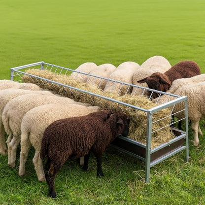 Upgraded 2 in 1 Livestock Pasture Feeder, Premium Stainless Steel Goat Hay Feeder, 5FT Long Feed Horse Hay Feeder with Durable Frame, Hay Rack for Horses,Foal,Cows, Goats