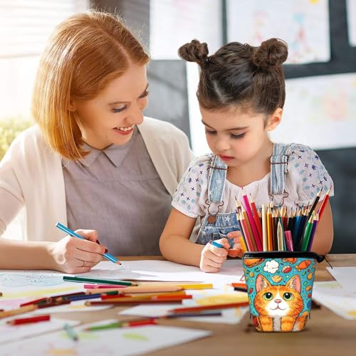 Cat Standing Pencil Case Cute Telescopic Stationary Pouch with Zipper Large Capacity Stand up Pen Bag Portable Makeup Holder for School Office Supplies - color: Cat