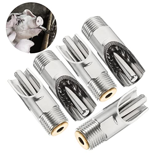 POPETPOP 5pcs Automatic Pig Waterer Stainless Steel Pasture Feeder Piglets Waterer Livestock Drinking Water Nipple