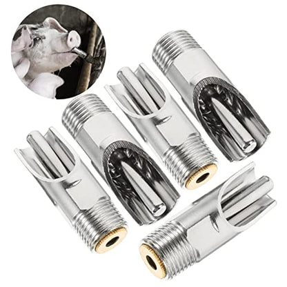 POPETPOP 5pcs Automatic Pig Waterer Stainless Steel Pasture Feeder Piglets Waterer Livestock Drinking Water Nipple