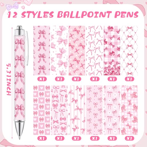 Dispowreath 24 Pcs Pink Bow Sticky Notes with Pens Coquette Bow Themed Self Adhesive Notepad Black Ink Ballpoint Pen Office Supplies Coquette Gift for Birthday, Bachelorette, Bridal, Engagement - style: Pink bow