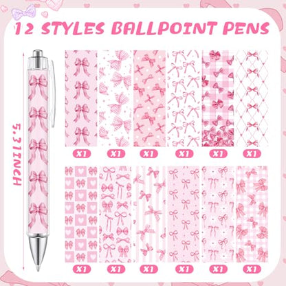 Dispowreath 24 Pcs Pink Bow Sticky Notes with Pens Coquette Bow Themed Self Adhesive Notepad Black Ink Ballpoint Pen Office Supplies Coquette Gift for Birthday, Bachelorette, Bridal, Engagement - style: Pink bow