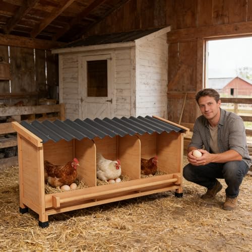 Nesting Boxes for Chickens,Chicken Laying Boxes for Hens,Nest Box | 3 Compartments, Wall Mount or Floor Use, PVC Roofing,Privacy Back Panel for Hens, Ducks, Chickens, Easy to Assemble&Clean - size: 37.1"L x 13.0"W x 18.2"H