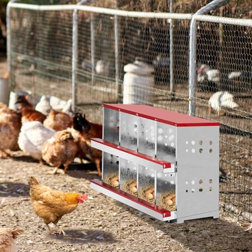 Outvita Chicken Nesting Box, 8 Compartment Metal Nesting Box, 8 Room Wall Mountable Nesting Boxes for Hen, Red - size: 8 Compartments