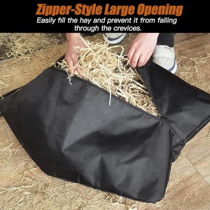Hay Bag for Horses,Ultra-Slow Feed Hay Bag for Ground Feeding,Designs for Horses,Goats,Cows,Premium 1680D Oxford Cloth,Easy to Fill and Hang with Wide Opening and Adjustable Straps (1)