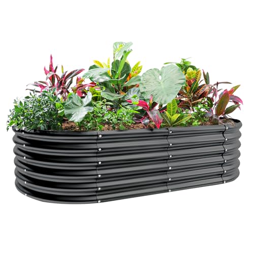 Land Guard 18“ Tall 4×2ft Galvanized Raised Garden Bed Kit, Galvanized Planter Garden Boxes Outdoor, Oval Large Metal Raised Garden Bed for Vegetables……… (Dark Grey, 4×2×1.5ft) - color: Dark Grey, size: 4×2×1.5ft