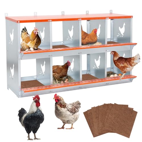 Chicken Nesting Box for Laying Eggs (42.5" L x 17" W x 25" H) | 8 Room Chicken Laying Boxes, Nesting Boxes for Chickens, Heavy Duty Metal Chicken Coop - size: 42.5" L x 17" W x 25" H
