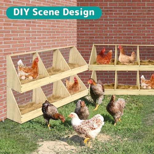 Chicken Nesting Boxes, 6 Compartment Wooden Chicken Laying Boxes, Nesting Boxes for Chickens, Hens, Ducks, Poultry Nest Box for Laying Eggs, Includes 6 Fake Eggs - size: Double