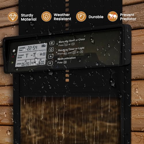 Automatic Chicken Coop Door - Auto Chicken Coop Door with Timer, Sensor, & Remote Control - Smart Poultry Door Opener with Durable Construction - Chicken Coop Supplies & Accessories - Black