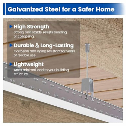 Muzata 64 Sq Ft Drop Ceiling Grid System White Complete Set Galvanized Steel Grid Kit Easy Installation for Basement Living Room Kitchen Bathroom Ceiling, TS04