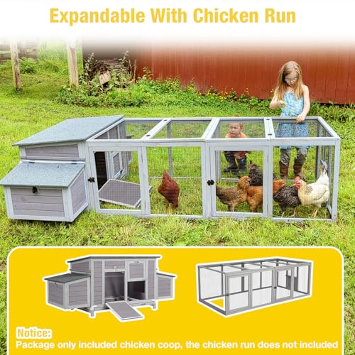 Aivituvin Large Wooden Chicken Coop, Double Nesting Boxes, Waterproof Asphalt Roof, Stainless Steel Hardware, Pull-Out Tray, Secure Poultry House for 2–4 Chickens - color: Grey, size: 67.0"L x 25.0"W x 28.0"H