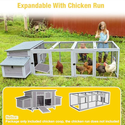 Aivituvin Large Wooden Chicken Coop, Double Nesting Boxes, Waterproof Asphalt Roof, Stainless Steel Hardware, Pull-Out Tray, Secure Poultry House for 2–4 Chickens - color: Grey, size: 67.0"L x 25.0"W x 28.0"H