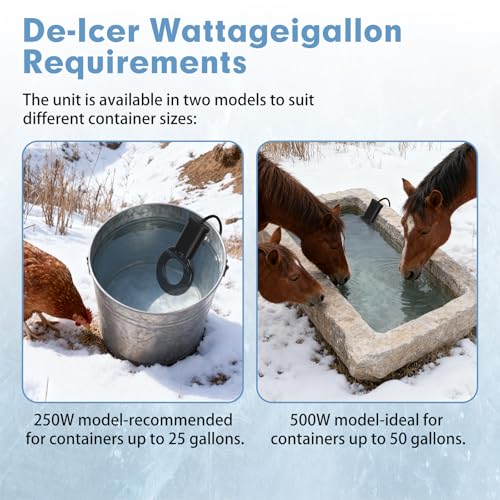 1PCS 250W Utility De-Icer Heater - Cast Aluminum Thermostatic Control for Bird Bath, Chicken Waterer & Stock 9.8FT Cord Chicken Water Heater - Safe for Livestock, Wildlife (1, 500W)