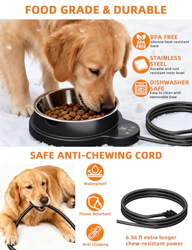 Heated Water Bowl for Dogs & Cats, 100W Heated Pet Bowl Outdoor with 3 Temperature Settings, 12H Timer, BPA-Free&50OZ Removable Stainless Steel Bowl, Anti-Chew Cord for Chickens, Ducks, Birds, Animal