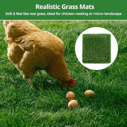 24 Pack Chicken Nesting Box Pads, Washable Artificial Turf Mats, Reusable Fake Grass Beddings for Chicken Coops, Indoor/Outdoor Green Rugs for Poultry and Home Décor, 12x12-inch
