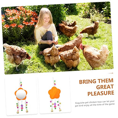 1pc Chicken Mirror Toy for Birds Cage Accessory with Hanging for Farm Garden Pet Cage Fun and Engaging Bird Mirror Toy with Bells