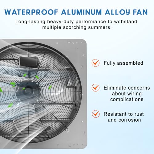 Garvee 20 In Shutter Exhaust Fan, Wall Mounted Shutter Exhaust Fan Aluminum, 3500 CFM High Speed Louvered Vent Fan with Automatic Shutter for Garage, Attic, Workshop, Greenhouse - size: 20 In