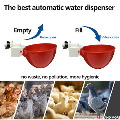 16pack Large Poultry Waterer Cups, Professional Chicken Water Cups for Poultry LANARP Float Style Gravity Chicken Watering System, Tee Fittings Poultry Waterer Suitable, with Mounting Hole Opener (16)