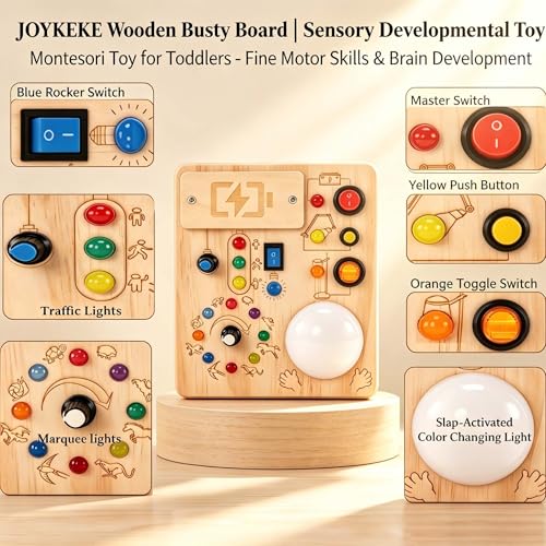 Montessori Busy Board, Slap-Activated LED Toy for 1-4 Toddlers | Sensory Switch Board, Fine Motor Skills Educational Learning Toy, Travel Friendly, Birthday & Holiday Gift for Boys Girls