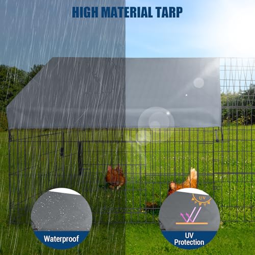 GarveeHome Large Metal Chicken Coop,86" L x 40" W Portable Chicken Run with Waterproof Cover, Chicken Coop Run, Outdoor Backyard Farm Poultry Fence Pet Playpen for Rabbit, Duck, Chinchillas