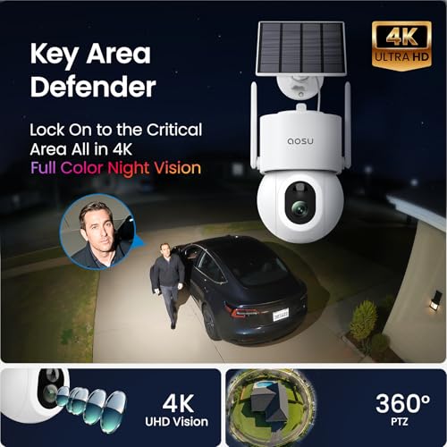 aosu SolarCam D1 Max, 4K Solar Security Cameras Outdoor Wireless, 360° Pan & Tilt Coverage, Auto Tracking, Color Night Vision, Local Storage, No Subscription Required