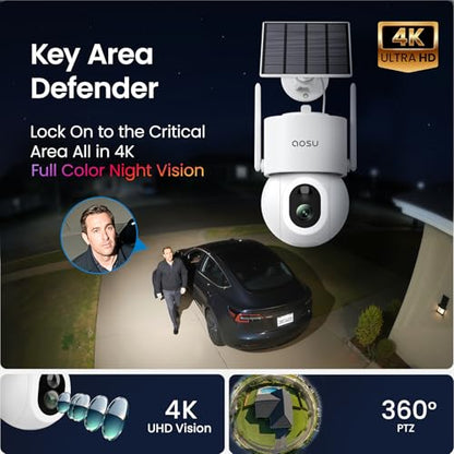 aosu SolarCam D1 Max, 4K Solar Security Cameras Outdoor Wireless, 360° Pan & Tilt Coverage, Auto Tracking, Color Night Vision, Local Storage, No Subscription Required