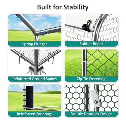 Large Metal Chicken Coop, Chicken Run with Feeding Door, Security Lock and Cover, Outdoor Walk-in Duck/Rabbit Cage Poultry Pen for Backyard, Farm, Yard (Silver - Dome Roof, 19.7 x 9.8 x 6.6 FT) - size: 236.0"L x 118.0"W x 78.7"H