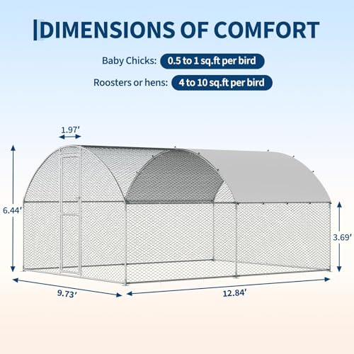 Garvee Large Metal Chicken Coop, Chicken Run for 10/20 Chickens, Outdoor Walk in Poultry Cage with Anti-UV Cover and Waterproof, 13.12 x 9.84 x 6.56 ft - size: 157.5"L x 118.1"W x 78.7"H