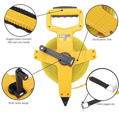 Open Reel Fiberglass Tape Measure, 165 Foot Tape Measure by 1/2-Inch, Inch/Metric Scale for Engineer,Outdoor, Athletic Field, Impact Resistant ABS Shell (165FT/50M - size: 50.3 m